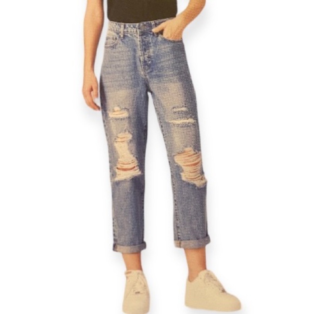 Simple Society NWT Sz 7 (28) Straight High Rise Roll Cuff Button Fly Women Jeans - Picture 2 of 11